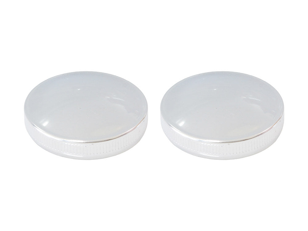 Early Style Fat Bob Fuel Caps - Chrome. Fits Big Twin 1936-1973 & Sportster 1958-1973.