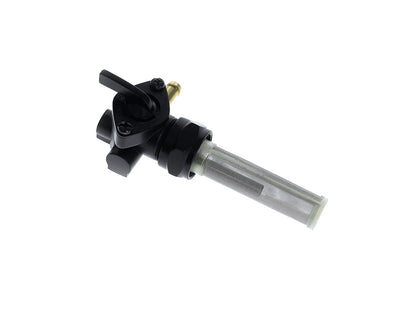Fuel Tap / Petcock with 22mm Thread, 5/16in. Forward Facing Fuel Outlet - Black. Fits Softail 1984-2006, Dyna 1991-2006, FXR 1982-1994, Touring 1988-2006, Sportster 1975-2006 & 4Spd Big Twin 1975-1986