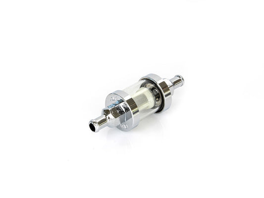 Short See-Flow Glass Inline Fuel Filter with 5/16in. Hose Fitting - Chrome.