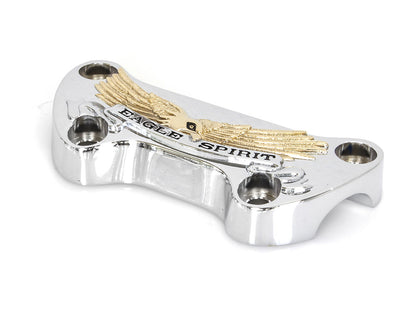 Eagle Spirit Logo Handlebar Top Clamp - Chrome & Gold. Fits HD Big Twin 1974up & Sportster 1974-2021.