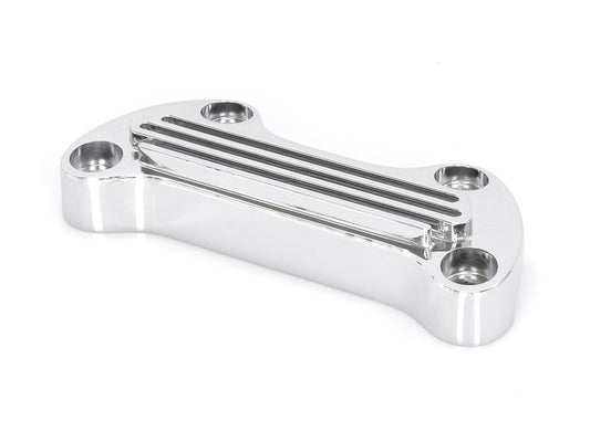 Finned Handlebar Top Clamp - Chrome. Fits HD Big Twin 1974up & Sportster 1974-2021.