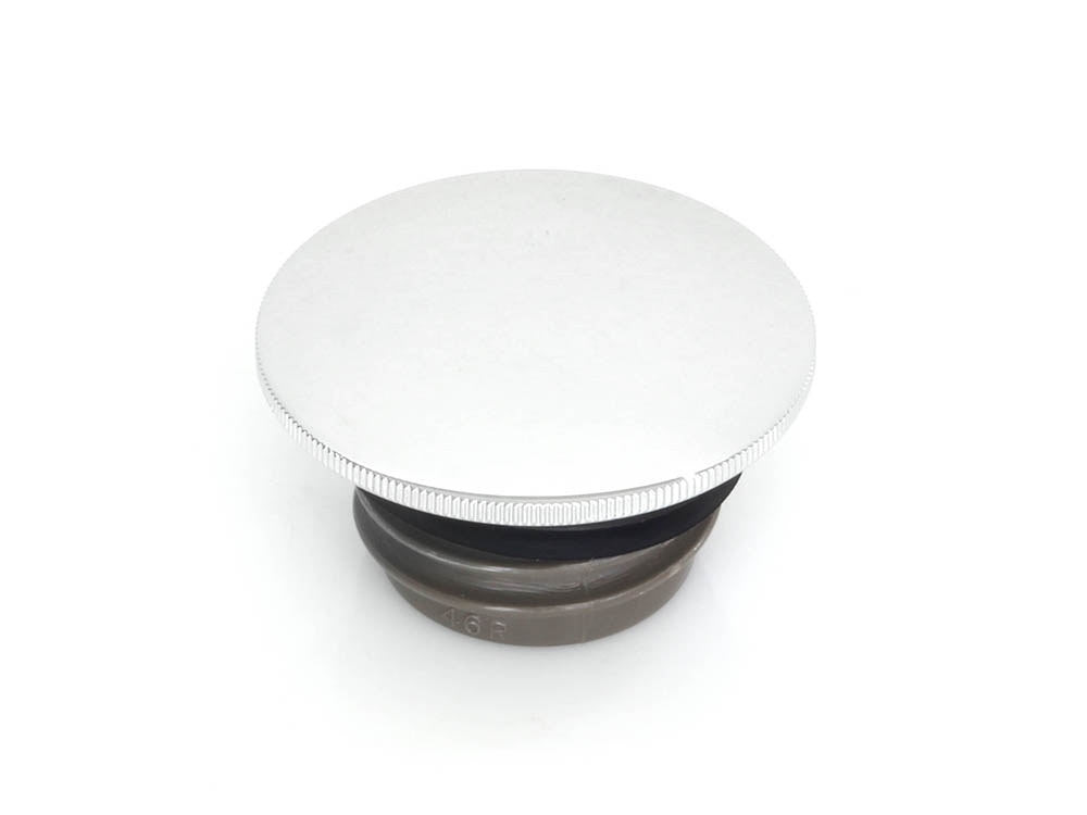 Low Profile Right Hand Vented Screw-In Fuel Cap - Chrome. Fits H-D Big Twin 1996up and Sportster 1996-2021.