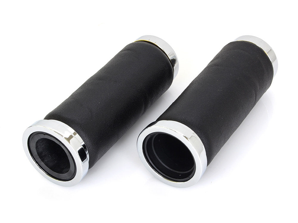 Leather Grips with Gold Eagle Spirit End Caps. Fits H-D with Throttle Cable.