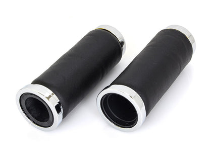 Leather Grips with Gold Eagle Spirit End Caps. Fits H-D with Throttle Cable.