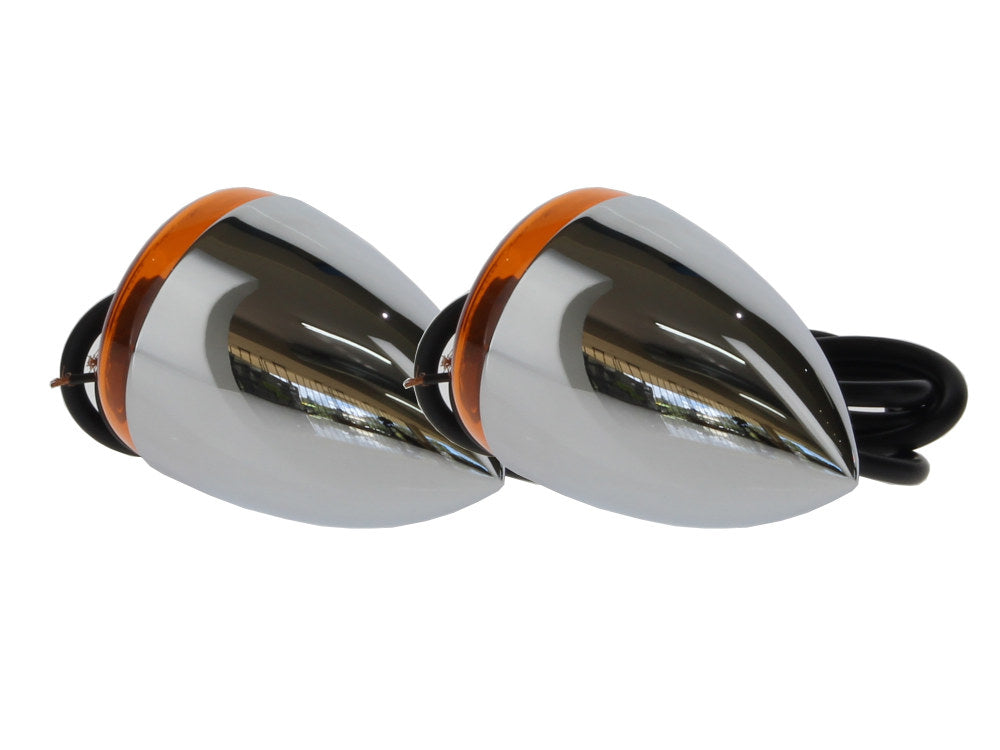 Bullet Turn Signal Kit with Amber Lens - Chrome. Fits Softail 2000-2017, Dyna 1991-2017 & Sportster 1990-2003.