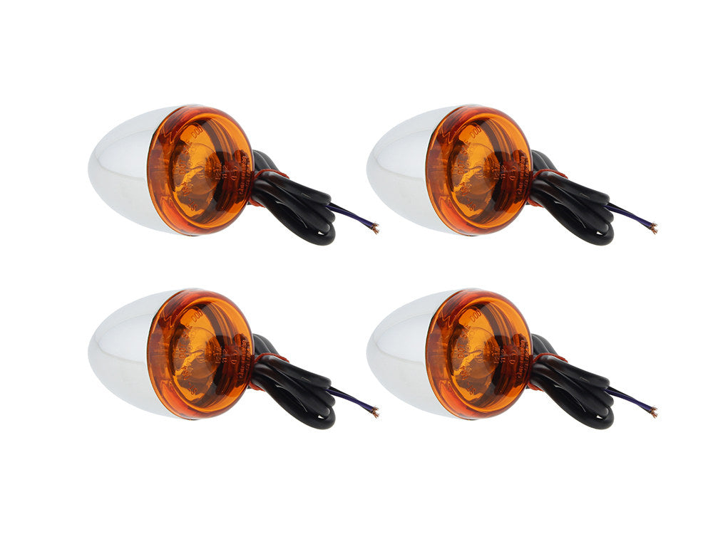 Bullet Turn Signal Kit with Amber Lens - Chrome. Fits Softail 2000-2017, Dyna 1991-2017 & Sportster 1990-2003.