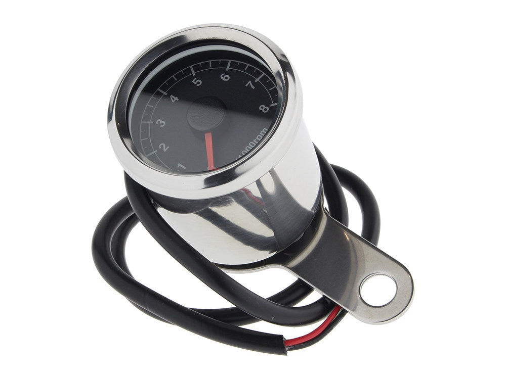 Custom Electronic Mini Tacho with Black Face. Fits Big Twin 1970-1999 & Sportster 1971-1997