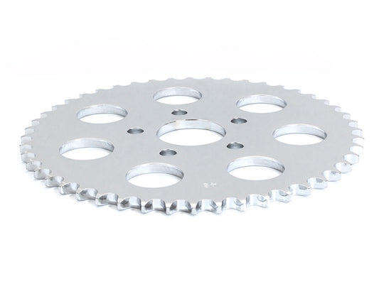 48 Tooth, Flat Steel Rear Chain Sprocket - Chrome. Fits Big Twin 1973-1999 & Sportster 1979-1999.