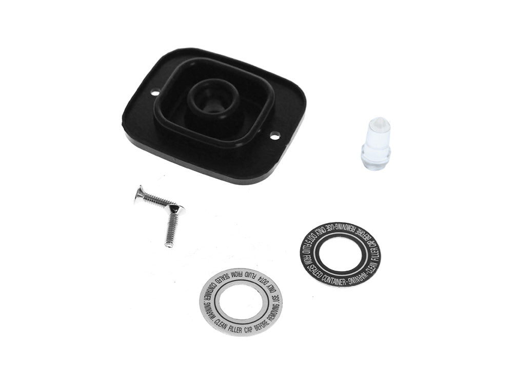 Front Master Cylinder Cap Rebuild Kit with Sight Glass. Fits Softail 1996-2006, Touring 1996-2006, Dyna 1996-2005, Sportster 1996-2003 & V-Rod 2002-2005