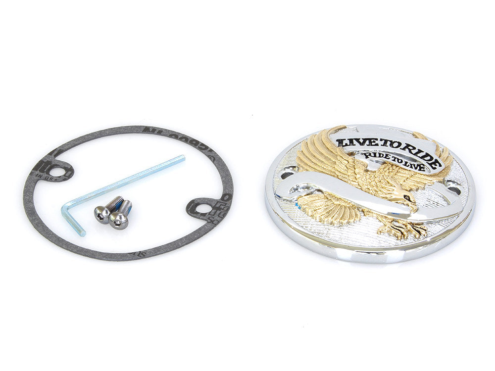 Live to Ride Points Cover - Chrome & Gold. Fits Big Twin 1970-1999.