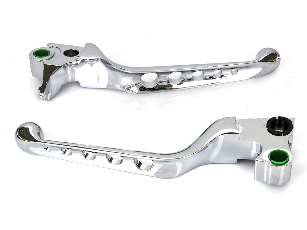 5 Hole Hand Levers - Chrome. Fits Softail 1996-2014, Dyna 1996-2017, Touring 1996-2007 & Sportster 1996-2003.