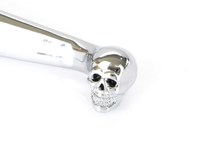 Hand Levers with Custom Skull Head Ends - Chrome. Fits Big Twin 1996-2006 & Sportster 1996-2003.