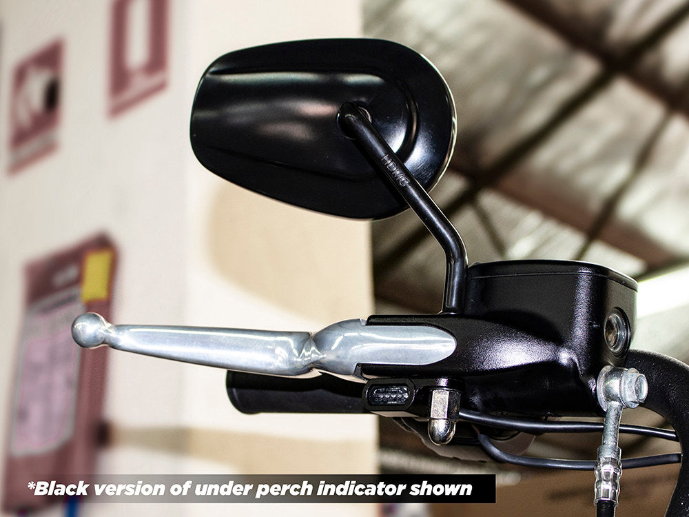 Under Perch Turn Signals - Chrome. Fits Softail S 2016-2017, V-Rod 2009-2017 & Touring 2009-2020 Models with Hydraulic Clutch.