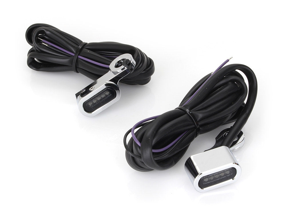 Under Perch Turn Signals - Chrome. Fits Softail 1984-2014, Dyna 1991-2017 & Sportster 1982-2003.