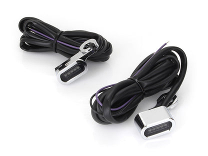 Under Perch Turn Signals - Chrome. Fits Softail 1984-2014, Dyna 1991-2017 & Sportster 1982-2003.