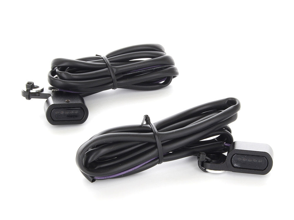 Under Perch Turn Signals - Black. Fits Softail 1984-2014, Dyna 1991-2017 & Sportster 1982-2003.