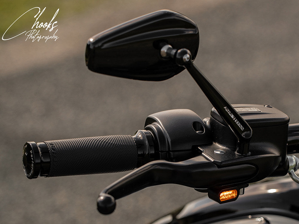 Under Perch Turn Signals - Black. Fits Softail 2015-2024 & Touring 2009-2023 Models with Cable Clutch.