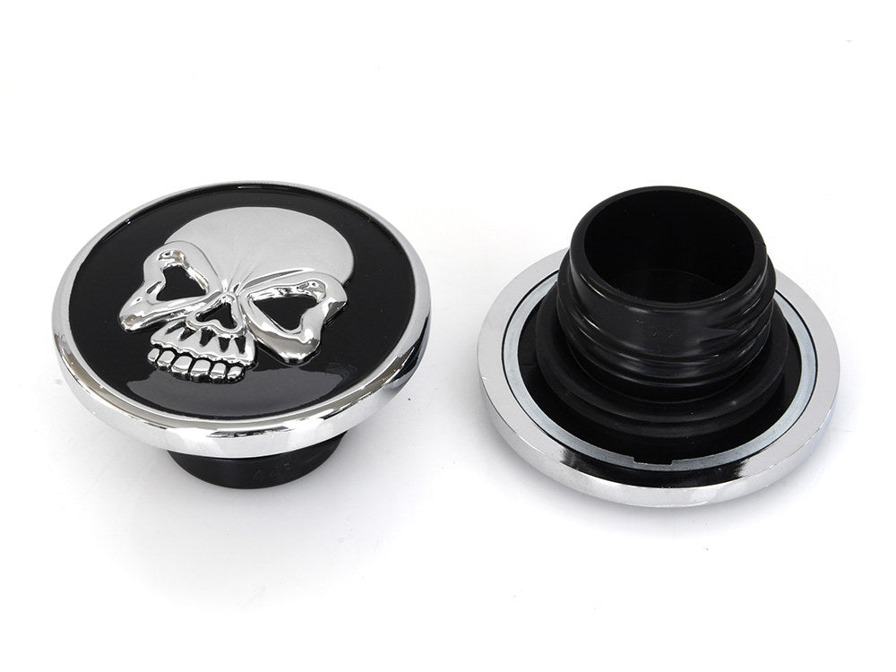Screw-In Fuel Caps - Chrome & Black Skull. Fits H-D 1982-1995.