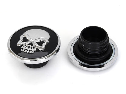 Screw-In Fuel Caps - Chrome & Black Skull. Fits H-D 1982-1995.