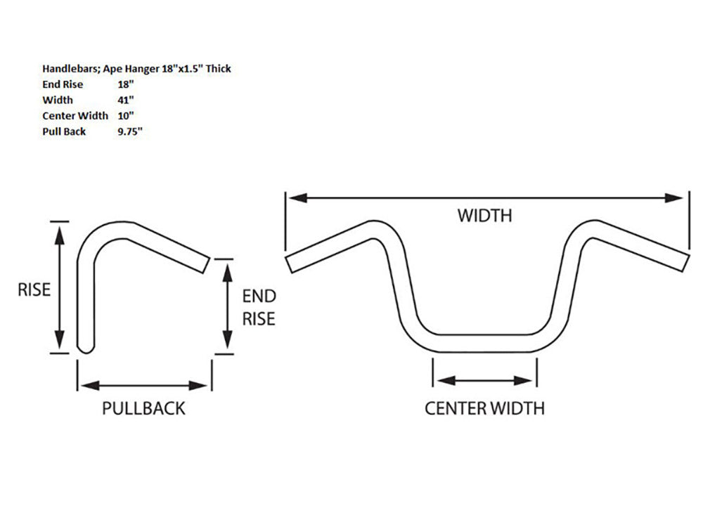 18in. x 1-1/2in. Ape Hanger Handlebar - Black.