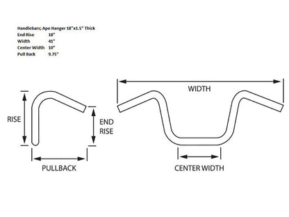18in. x 1-1/2in. Ape Hanger Handlebar - Black.