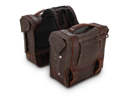 Throw-Over Saddlebags - Dark Oak Wet Waxed.