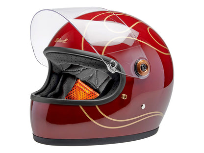 Gringo S Helmet - Gloss Garnet Red with Flames. Size X-Large with ECE R22.06 Compliance