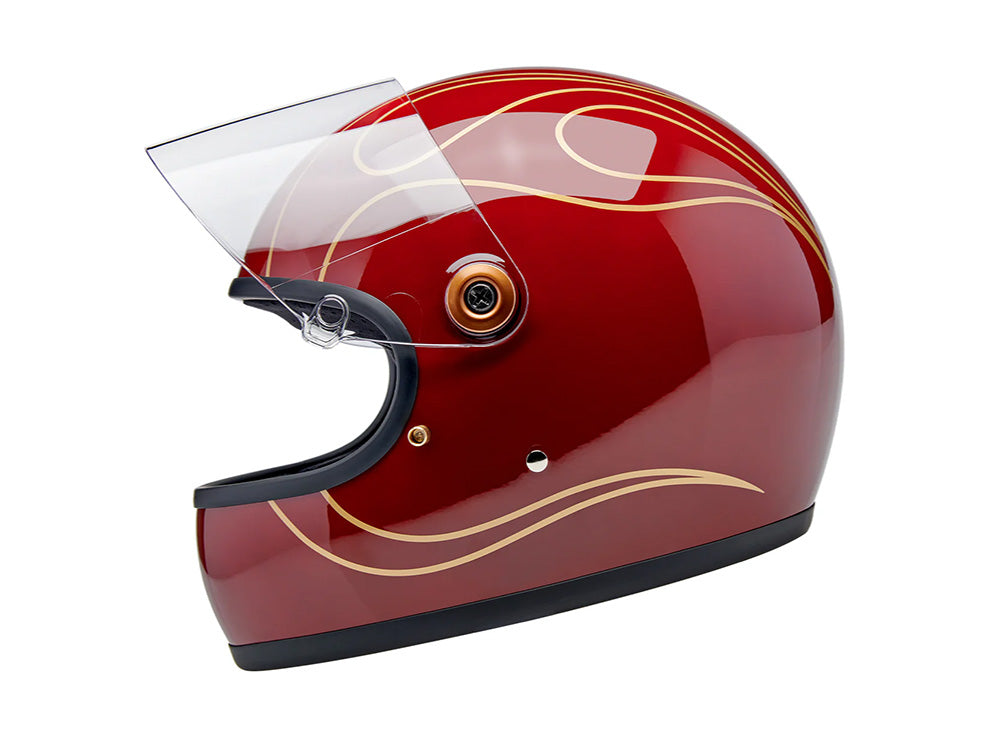 Gringo S Helmet - Gloss Garnet Red with Flames. Size X-Large with ECE R22.06 Compliance