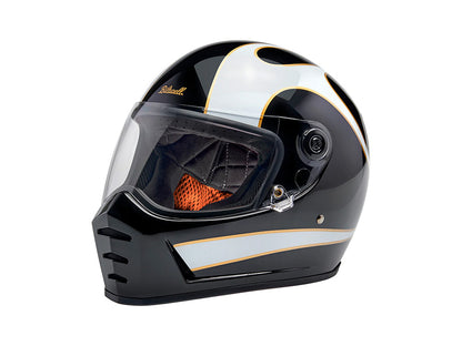 Lane Splitter Helmet - Gloss Black with Gloss White Flames. Size Small with ECE R22.06 Compliance