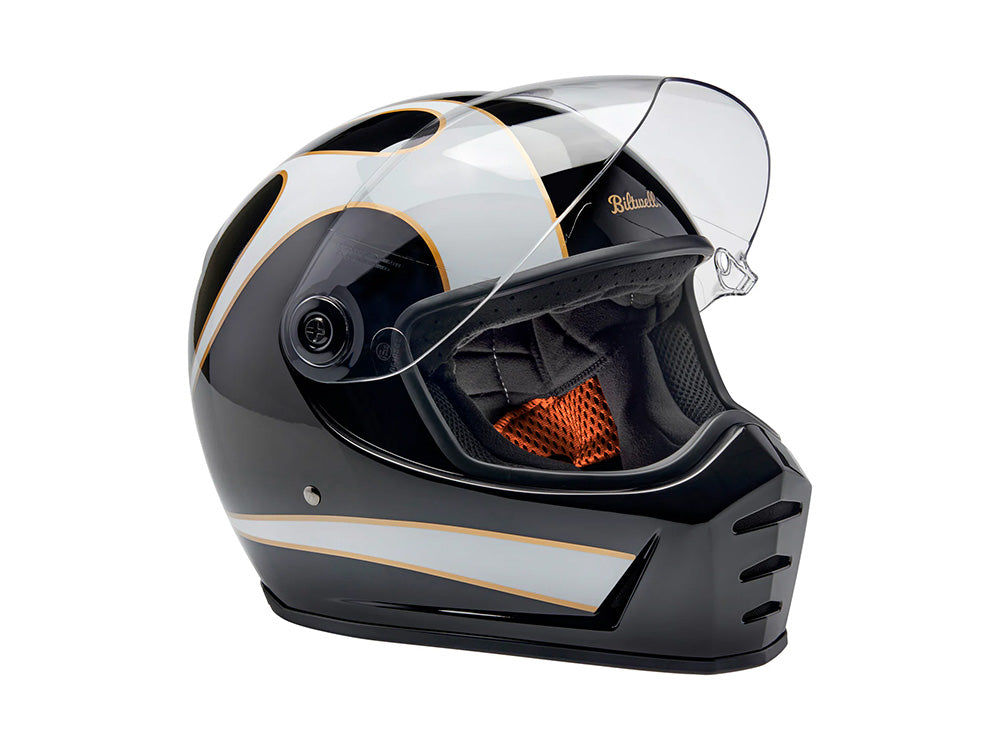 Lane Splitter Helmet - Gloss Black with Gloss White Flames. Size Small with ECE R22.06 Compliance