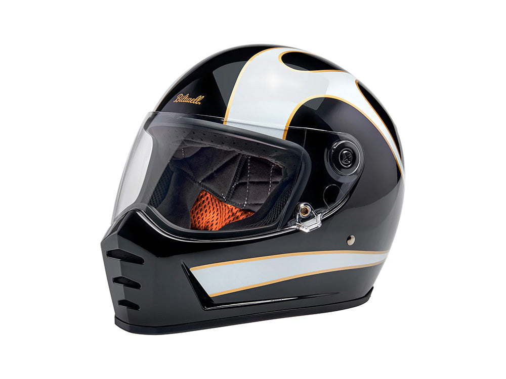 Lane Splitter Helmet - Gloss Black with Gloss White Flames. Size Medium with ECE R22.06 Compliance