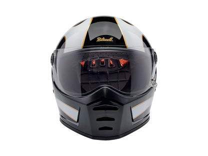Lane Splitter Helmet - Gloss Black with Gloss White Flames. Size X-Large with ECE R22.06 Compliance