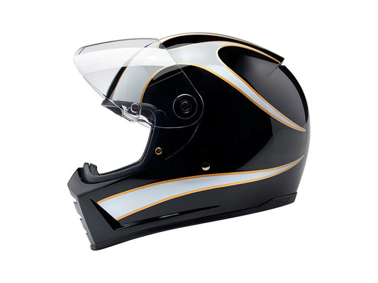 Lane Splitter Helmet - Gloss Black with Gloss White Flames. Size X-Large with ECE R22.06 Compliance