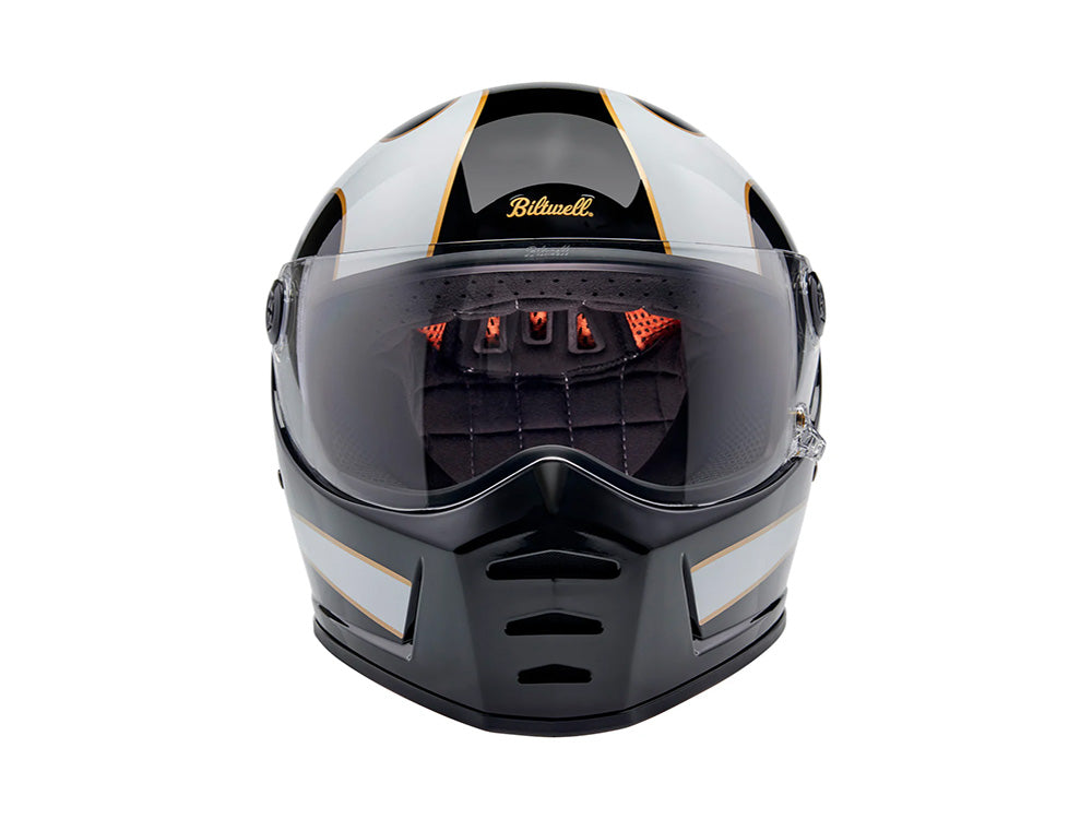 Lane Splitter Helmet - Gloss Black with Gloss White Flames. Size XX-Large with ECE R22.06 Compliance