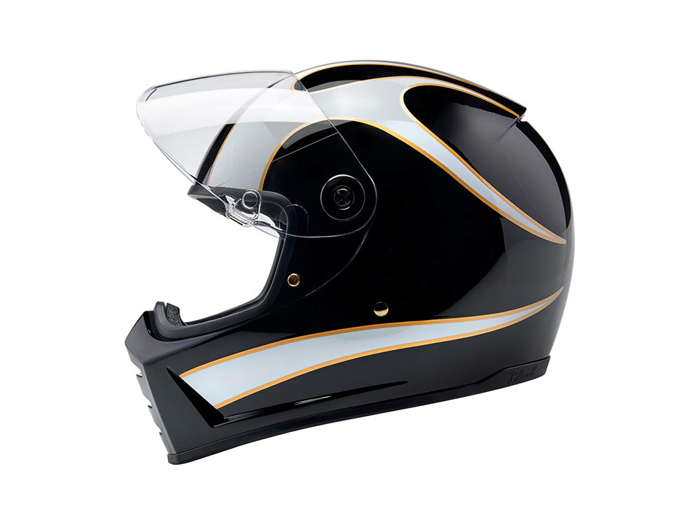 Lane Splitter Helmet - Gloss Black with Gloss White Flames. Size XX-Large with ECE R22.06 Compliance