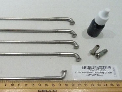 17in. Heavy Duty Spokes - Stainless Steel. Fits the Genuine H-D Smooth Profile Rim when used in conjunction with 1997up H-D style Rear Hub or H-D Style Wide Glide Front Hub.
