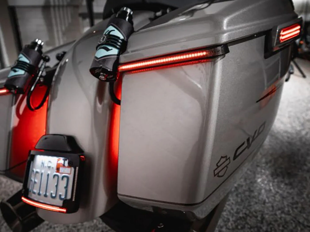 Sequential Low Profile Bagz Saddlebag Lights. Red Run/Brake, Amber Turn with Smoke Lens. Fits Touring 2026up