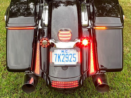 Sequential Low Profile Bagz Saddlebag Lights. Red Run/Brake, Amber Turn with Smoke Lens. Fits CVO Touring 2014-2023