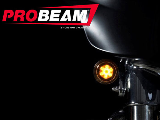 ProBeam LED Front Turn Signal Inserts. Amber Turn, White Run with Smoke Lenses. Fits most 2002up Models.