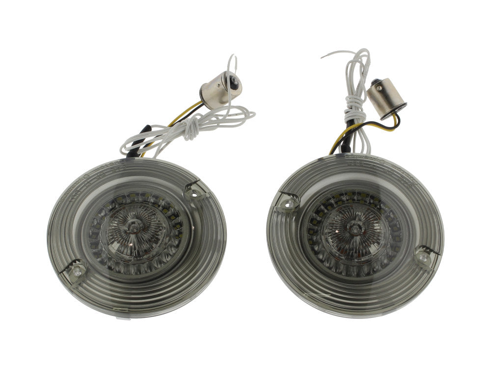 ProBeam LED Front Turn Signal Inserts. Amber Turn, White Run with Smoke Lenses. Fits most FL 1986up Models.