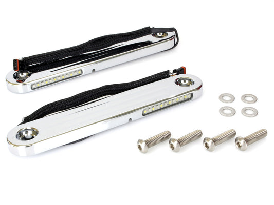 LED Dynamic Strips. Amber Turn with White Run - Chrome Finish. Fits Street Glide 2014up.