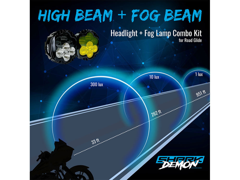 Shark Demon 2 Performance LED Headlight Kit - White & Yellow. Fits Road Glide 2015-2023