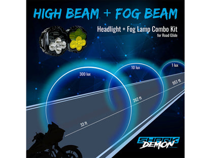 Shark Demon 2 Performance LED Headlight Kit - White & Yellow. Fits Road Glide 2015-2023