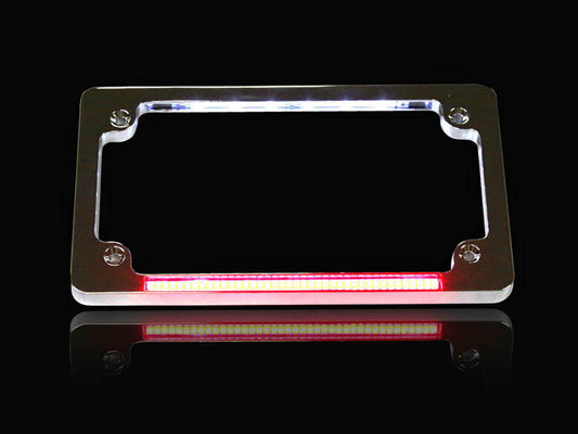 Flat Number Plate Frame with LED Red Brake Light - Chrome.