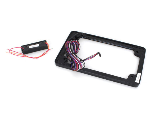 Flat Number Plate Frame with LED Amber Turn Signals & Red Brake Light - Black.