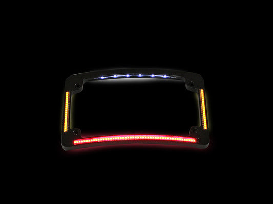 Curved Number Plate Frame with LED Amber Turn Signals & Red Brake Light -Black.