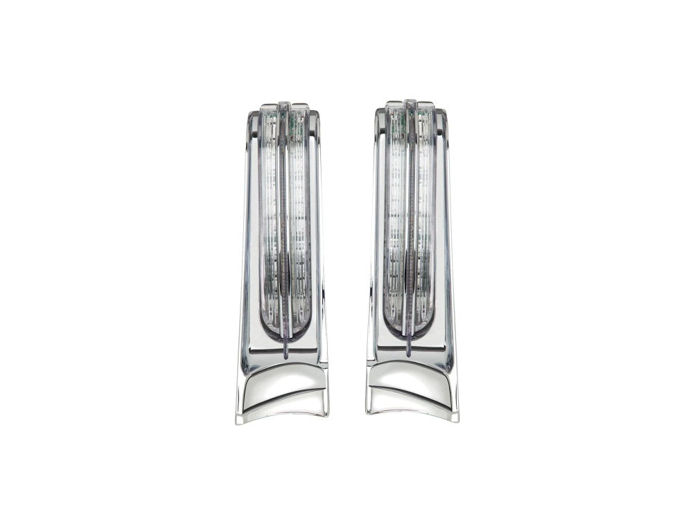 LED Filler Panel Lights. Red Run & Brake with Amber Turn and Chrome Housing. Fits Ultra & Road King Touring Models 2014-2024 & Street/Road Glide ST 2022-2023