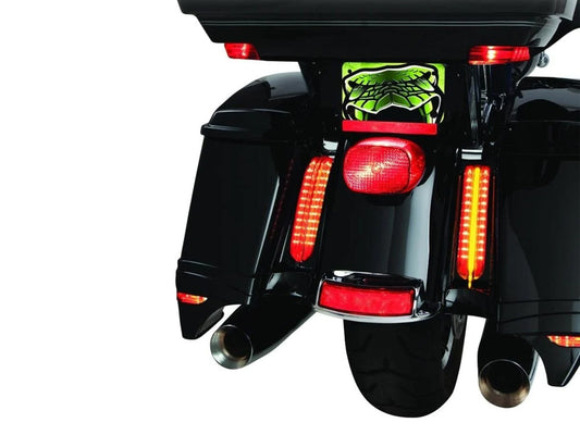 LED Filler Panel Lights. Red Run & Brake with Amber Turn and Black Housing. Fits Ultra & Road King Touring Models 2014-2024 & Street/Road Glide ST 2022-2023