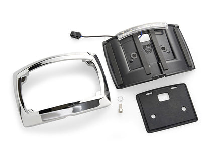 Curved Number Plate Frame with Number Plate Light Only - Chrome. Fits CVO Touring 2023up & Street Glide & Road Glide 2024up