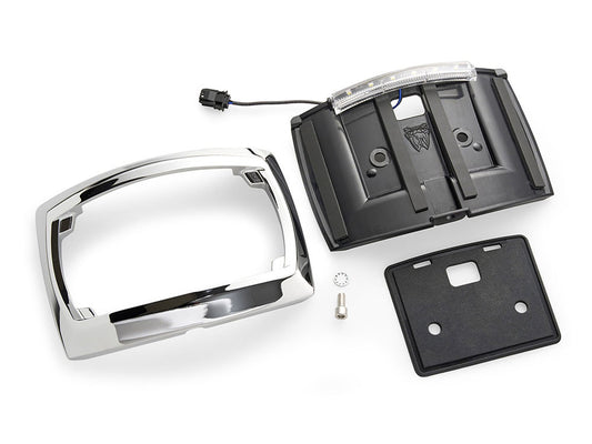 Curved Number Plate Frame with Number Plate Light Only - Chrome. Fits CVO Touring 2023up & Street Glide & Road Glide 2024up